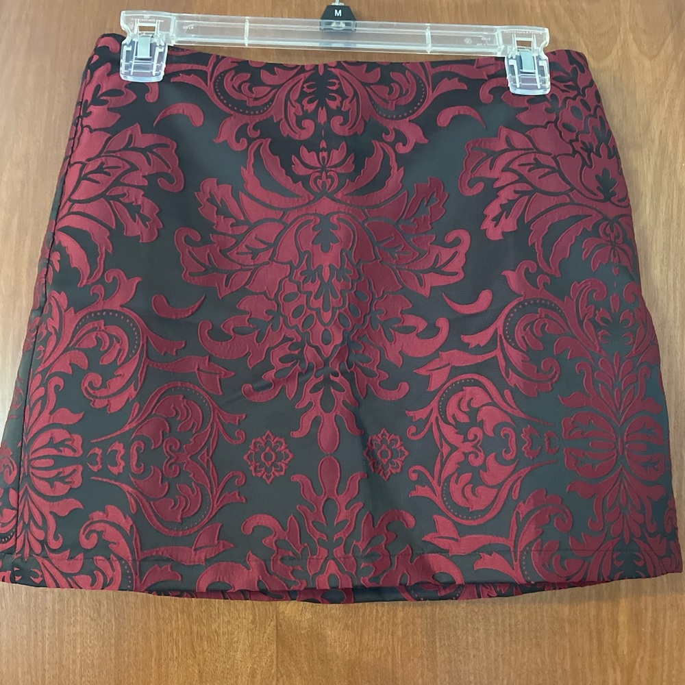 Red print skirt